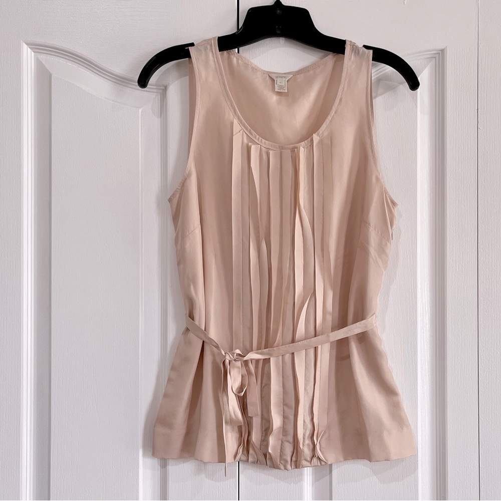 EUC J. Crew dusty rose pink sleeveless pleated tie waist  blouse top size 6